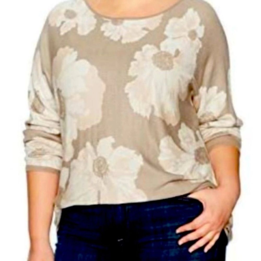 Ruby Rd Women's XL Sweater Floral Knit Pullover Tan Pink Crew Neck EUC